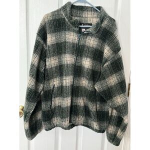 Gerry Women’s Full Zip Fleece Green and Cream Plaid Jacket Zip Pockets Outdoor